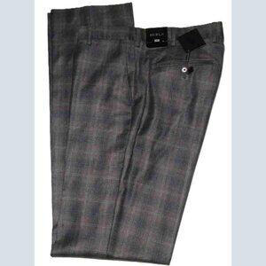 BERLE Wool Flannel Dress Pants Gray Brown Plaid Flat Front Men's Size 38